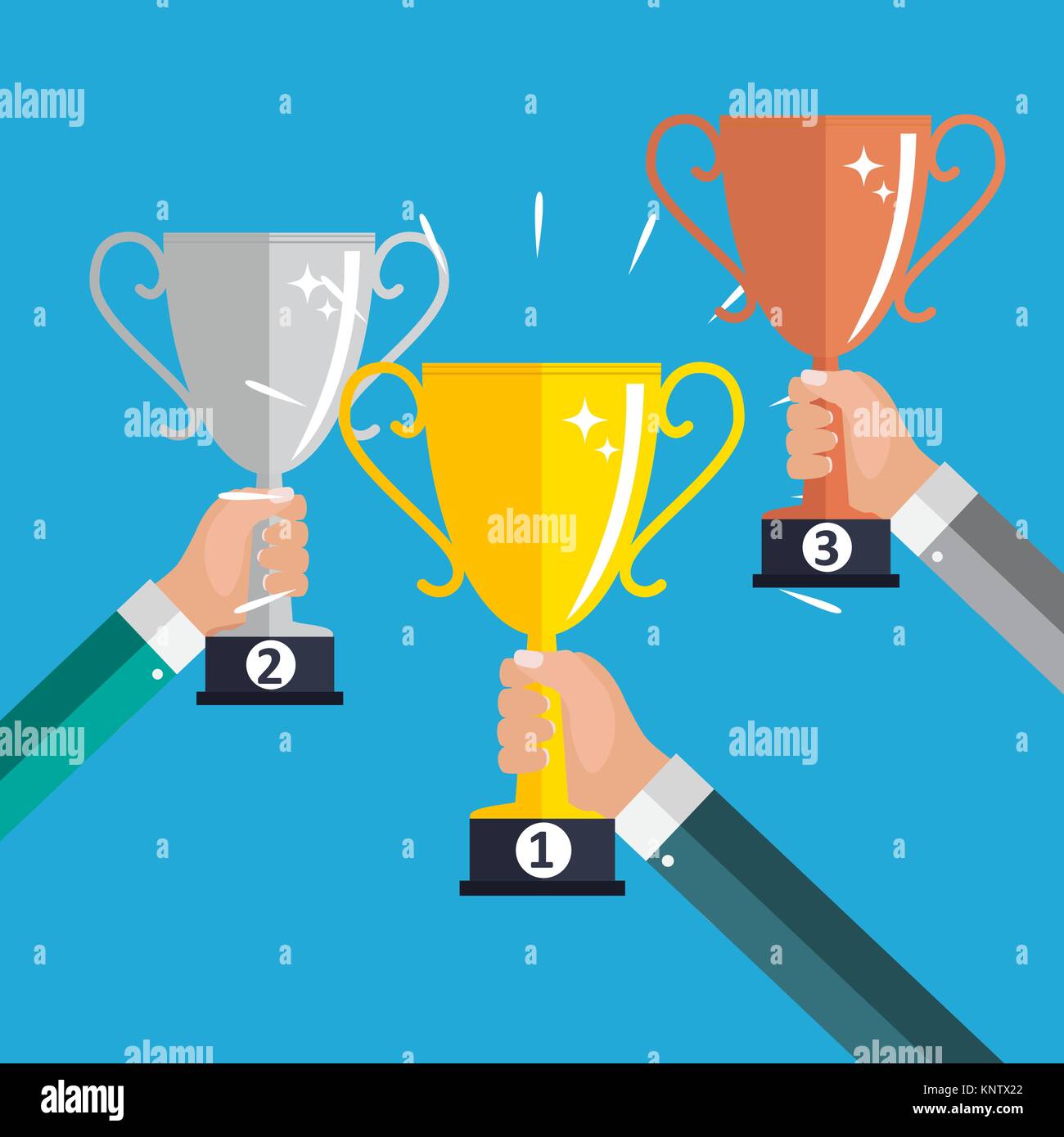 Champion Gold, Silver and Bronze Trophy Cup Award Icon Sign of First ...