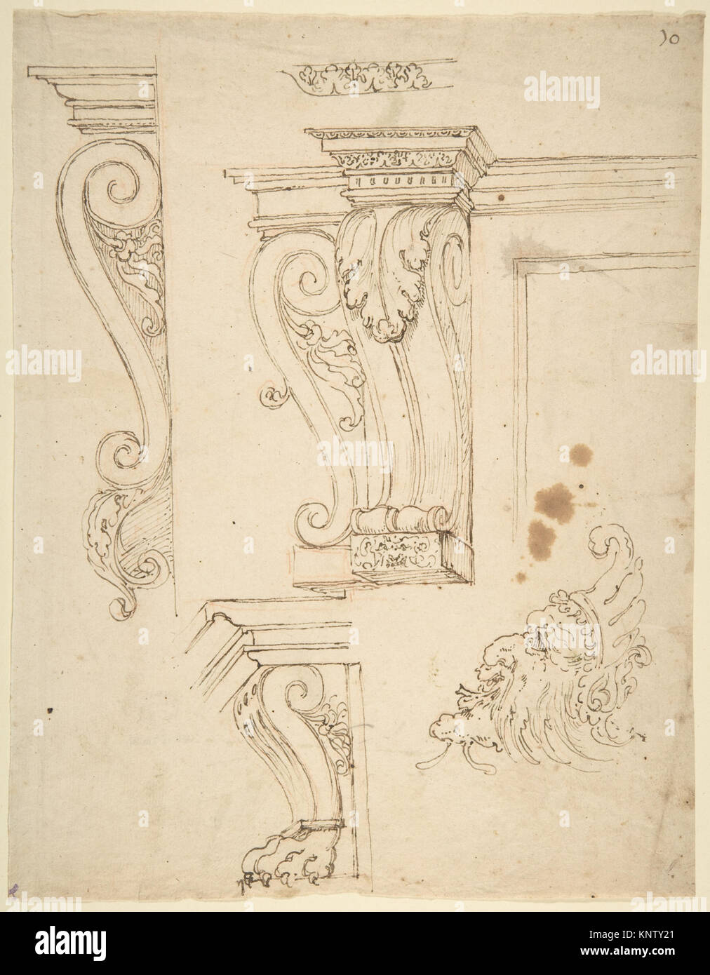 Four studies showing designs of architectural consoles and a decorative ...