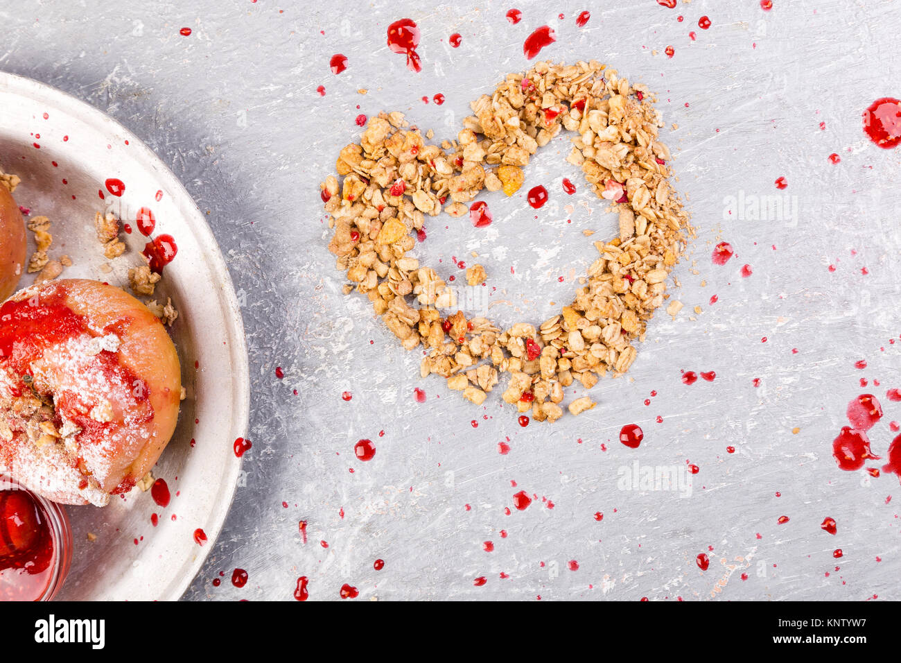 Red Baked Apples Stuffed Cottage Cheese And Granola With Jam