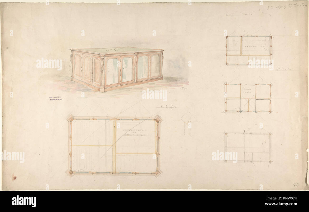 Illustration of a desk or portfolio cabinet showing structural design ...