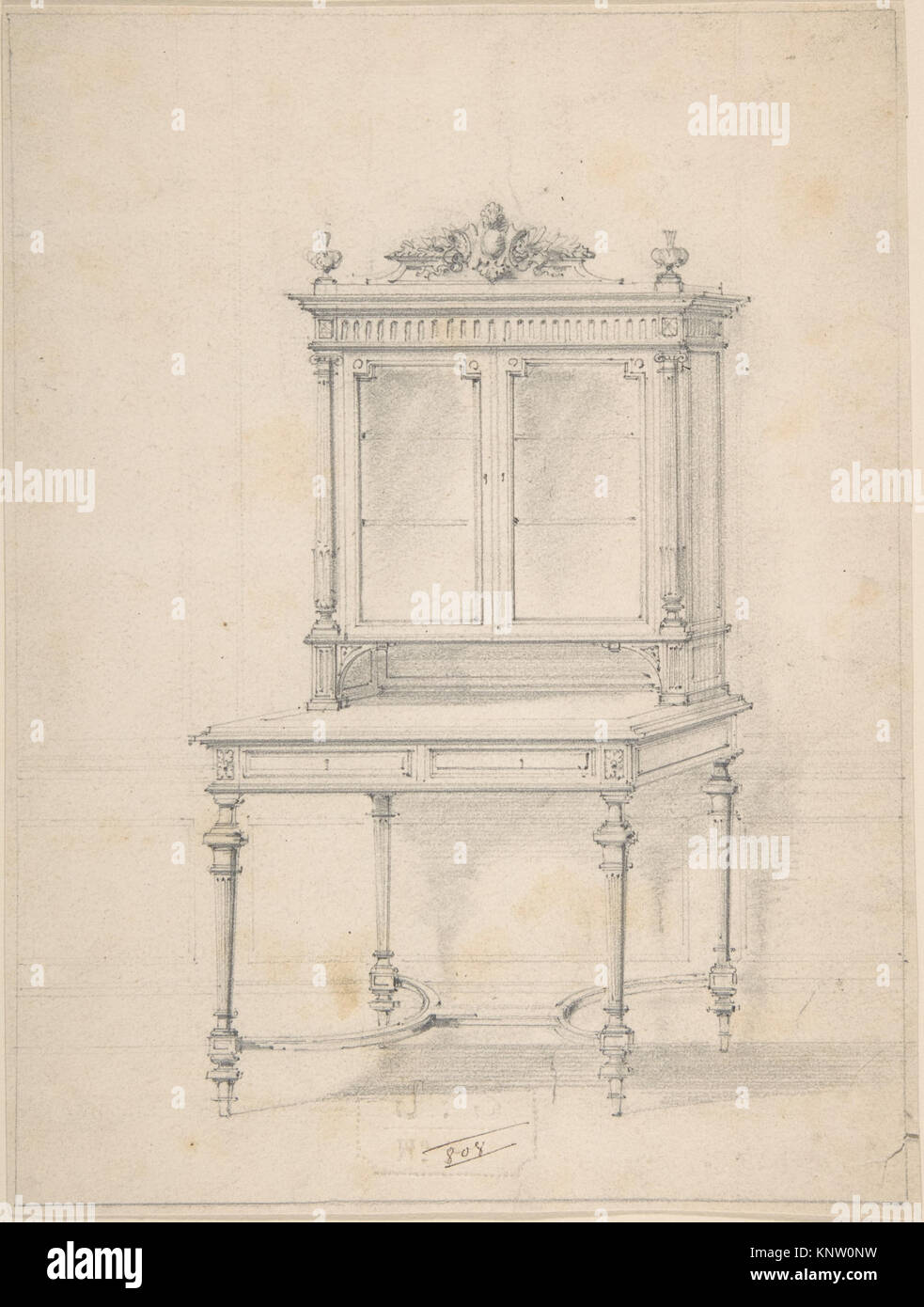 Illustration of a desk with cabinet, cataloged as MET DP808358 358165 ...