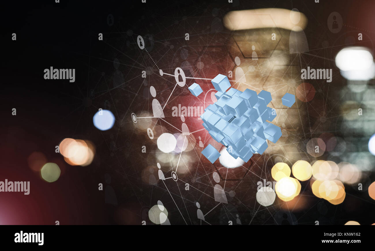 Concept of Internet and networking with digital cube figure on d Stock ...