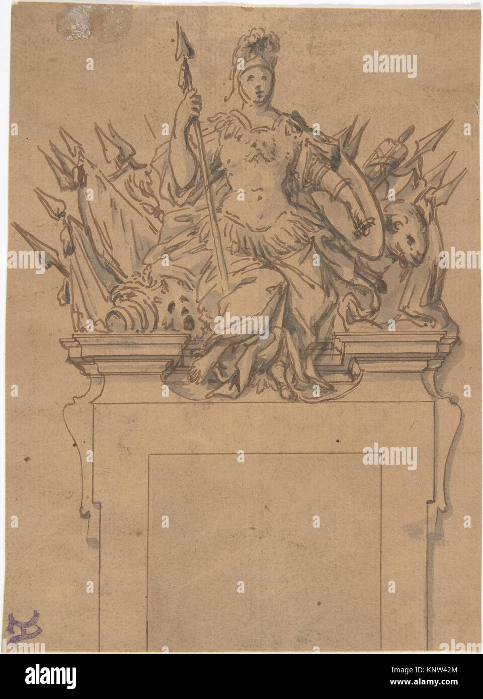 Design for an Overdoor or Chimney Piece with an Armorial Trophy and the Figure of Minerva MET DP808750 356113 Stock Photo