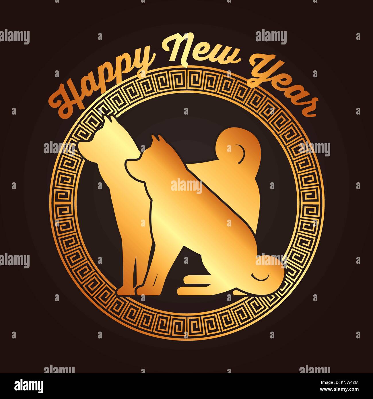 chinese happy new year of the dog calendar zodiac dark background Stock