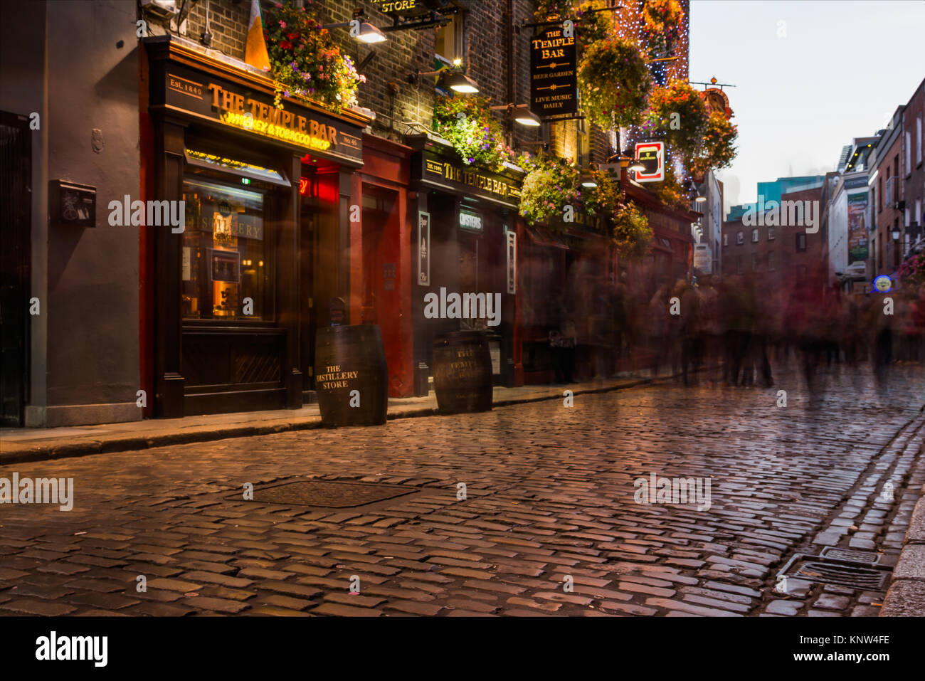The Temple Bar Street View Sunset Long Exposure Dublin Ireland Stock Photo