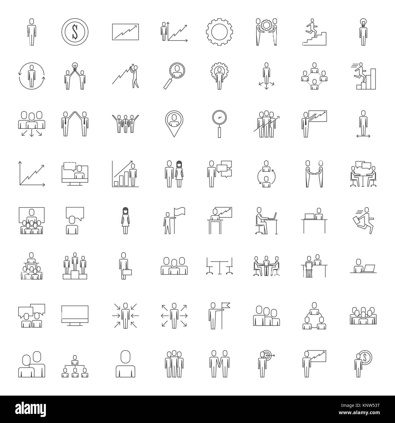 business people teamwork icon set in thin line style Stock Vector Image ...