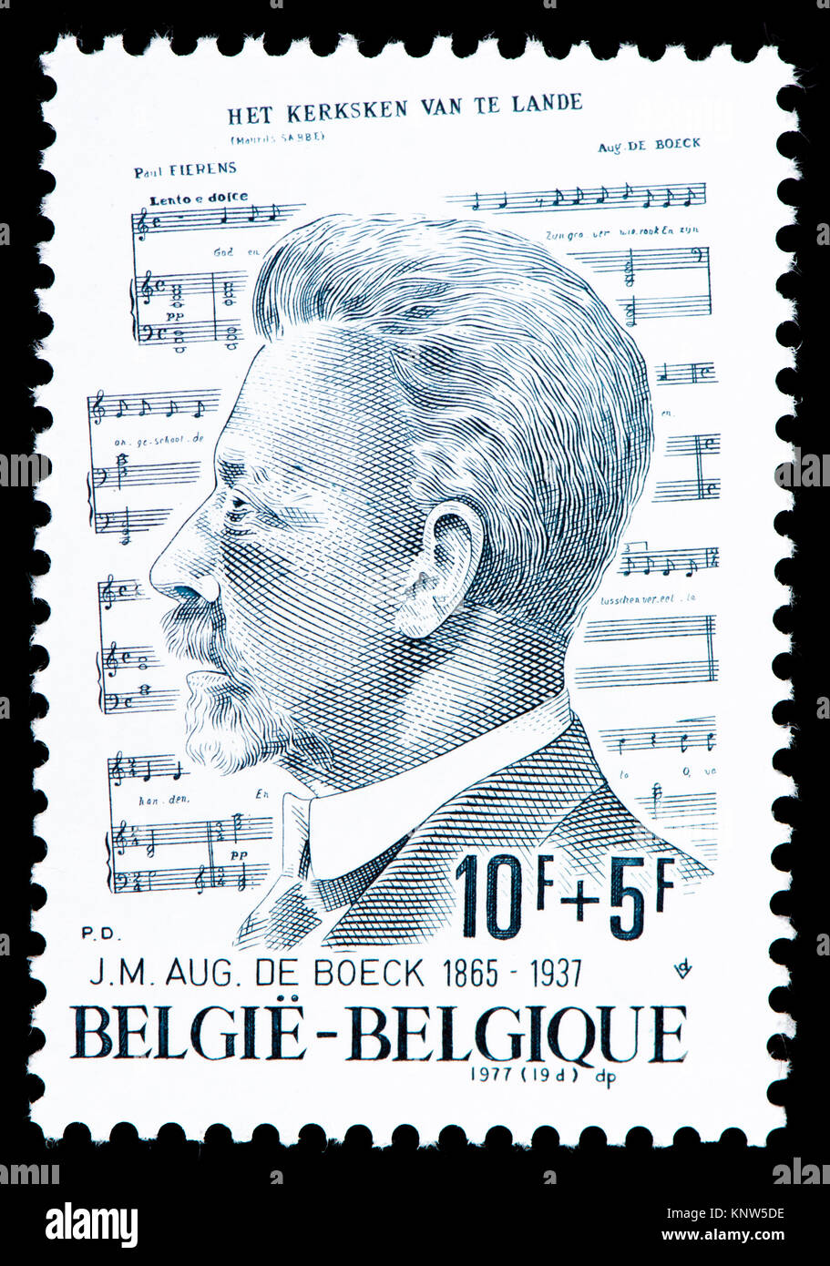 Belgian postage stamp (1977) : 50th anniversary of the death of Julianus Marie August De Boeck (1865 - 1937) Flemish composer and organist. Music.... Stock Photo