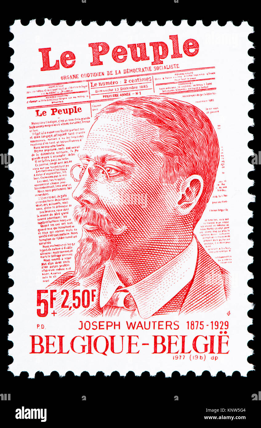 Belgian postage stamp (1977) : Joseph Wauters (1875-1929) Belgian politician Stock Photo