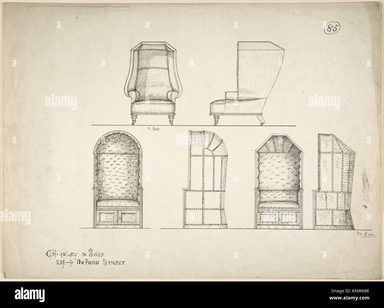 Illustrations of chair and window seat designs, showing structural ...