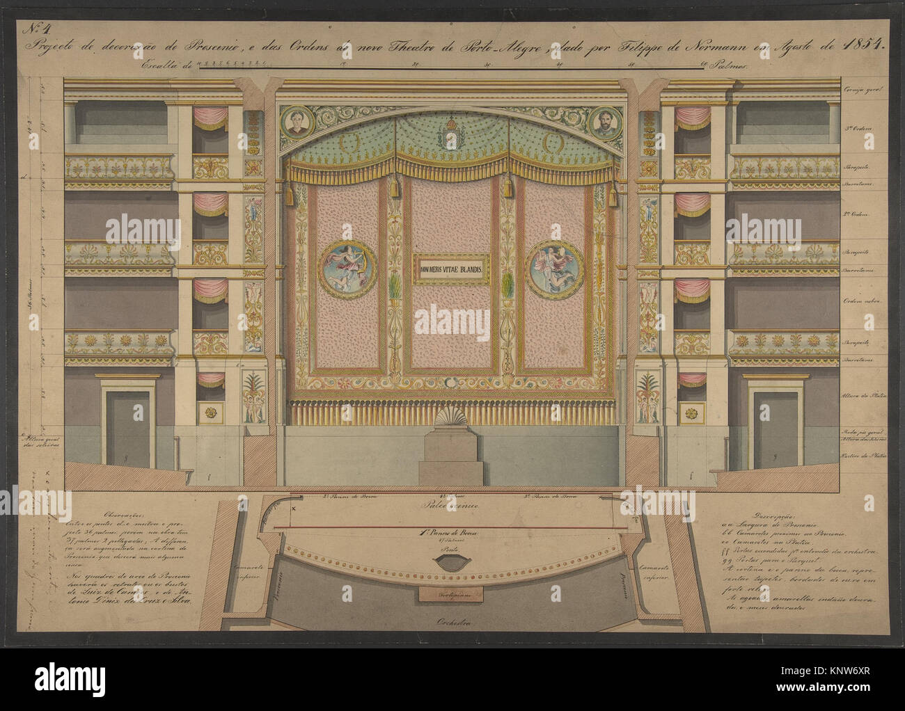 Completed stage set design with rulings and handwritten notes, showing ...