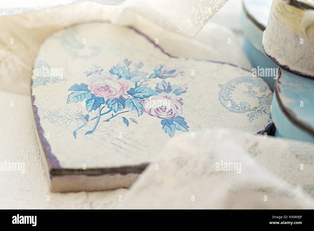 Box in a heart shape, decorated in decoupage technique Provencal style