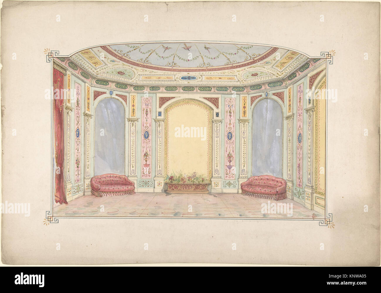 This MET design depicts a room decorated as an aviary, showing ...