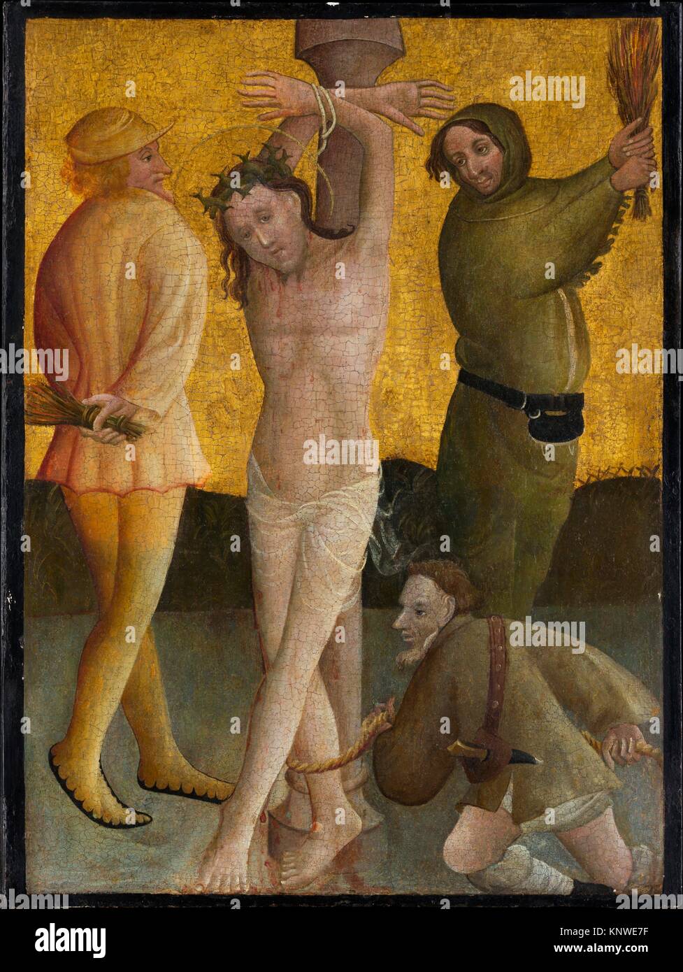The Flagellation. Artist: Master of the Berswordt Altar (German, Westphalian, active ca. 1400-35); Date: ca. 1400; Medium: Oil, egg(?), and gold on Stock Photo