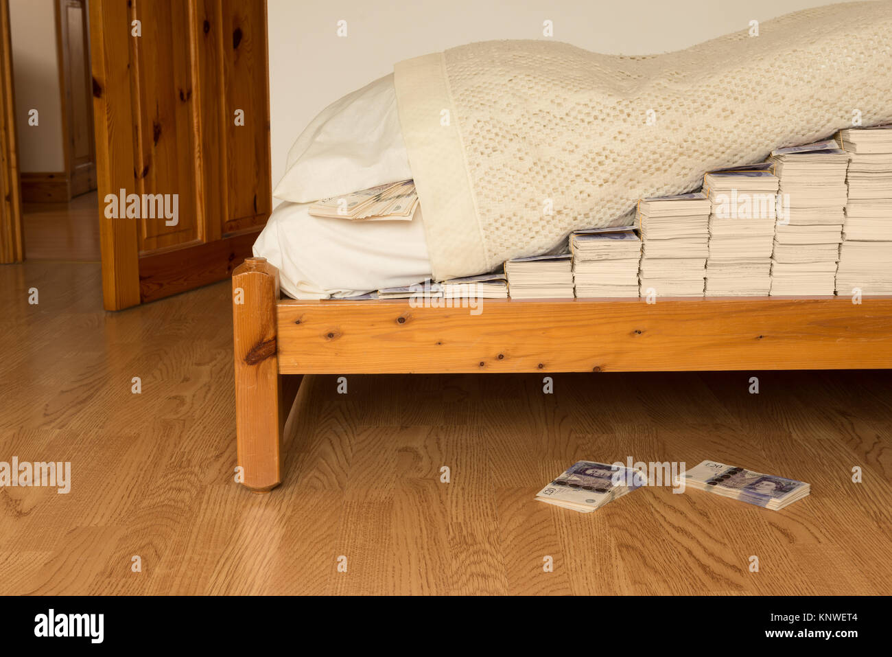 A Ready Supply Of Stashed Cash Money Banknotes Under The Bed