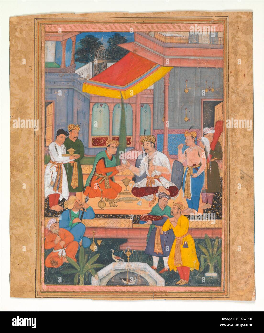 Interior of a Courtyard with Figures. Object Name: Folio from an illustrated manuscript; Date: early 17th century; Geography: Attributed to India; Stock Photo