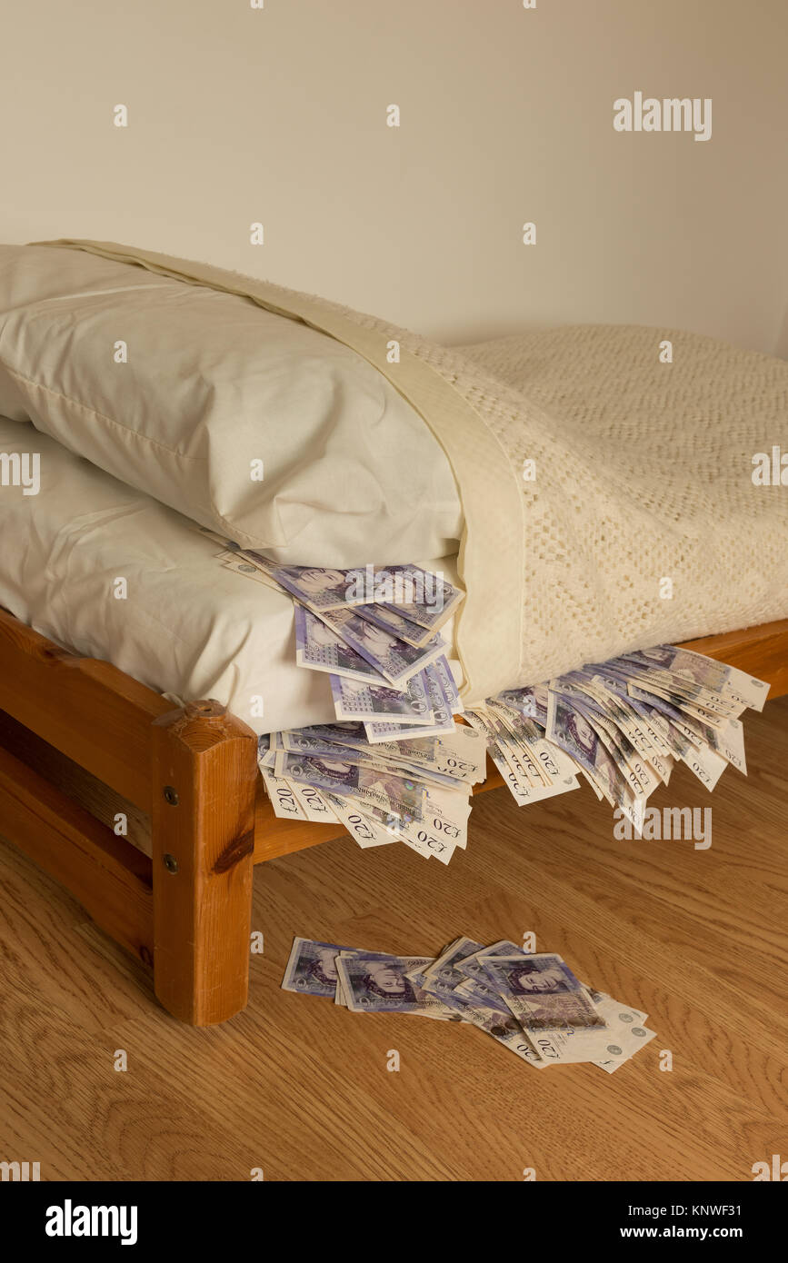 A Ready Supply Of Stashed Cash Money Banknotes Under The Bed