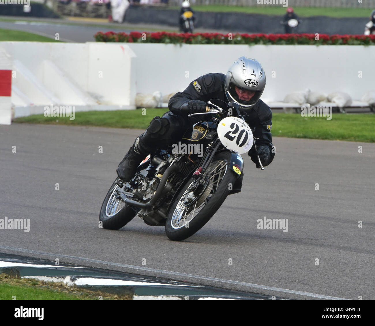 Stan Woods, Mike Farrall, Rudge TTR, Barry Sheene Memorial Trophy, Goodwood Revival 2014, 2104, Barry Sheene Memorial Trophy, bike racing, classic bik Stock Photo