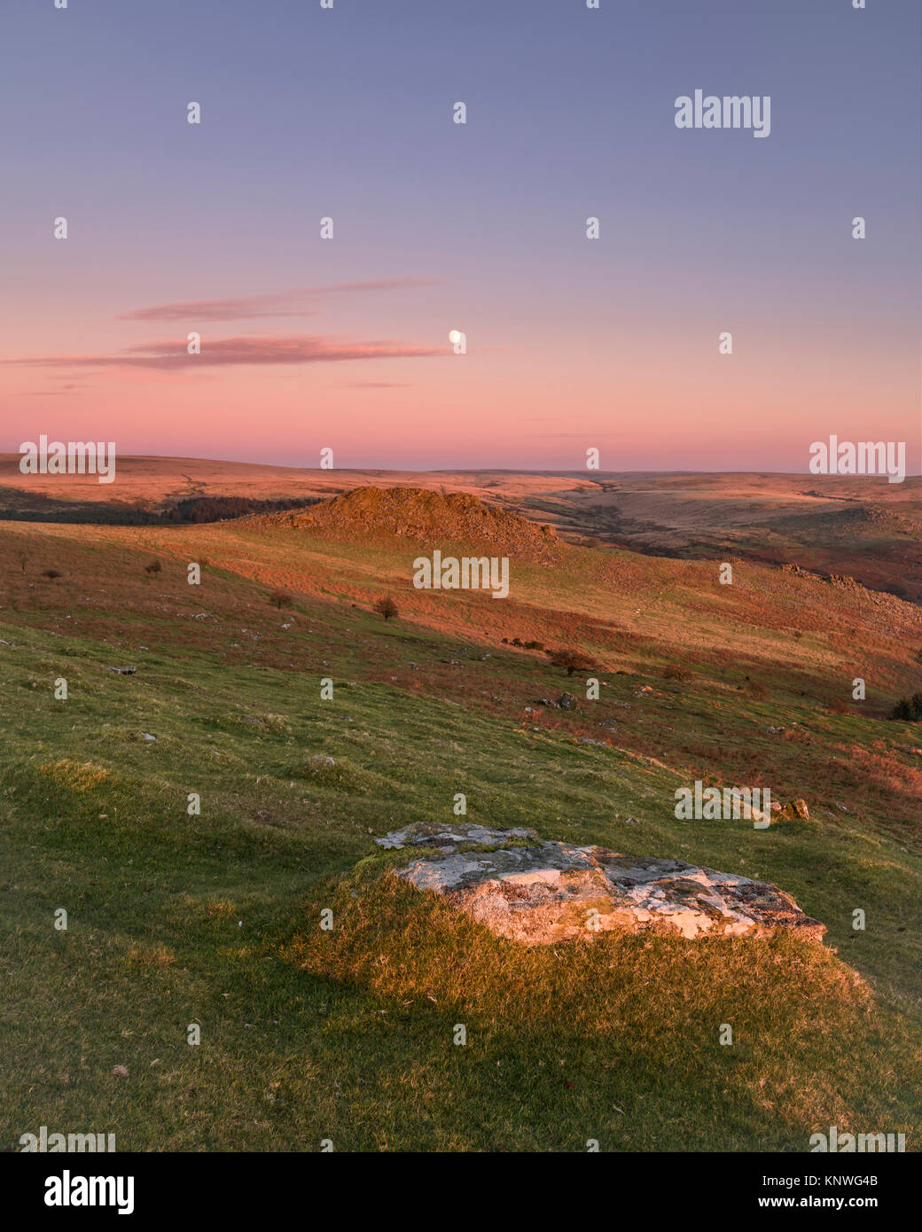 Back Tor Sunset View of Leather Tor at sunset, Dartmoor, UK Stock Photo - Alamy