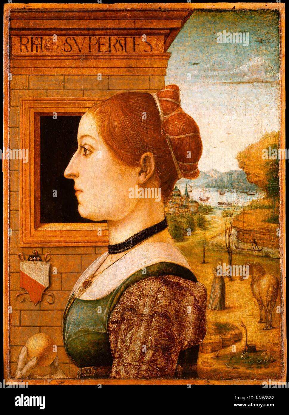 Portrait of a Woman, possibly Ginevra d´Antonio Lupari Gozzadini. Artist: Attributed to the Maestro delle Storie del Pane (Italian (Emilian), active Stock Photo