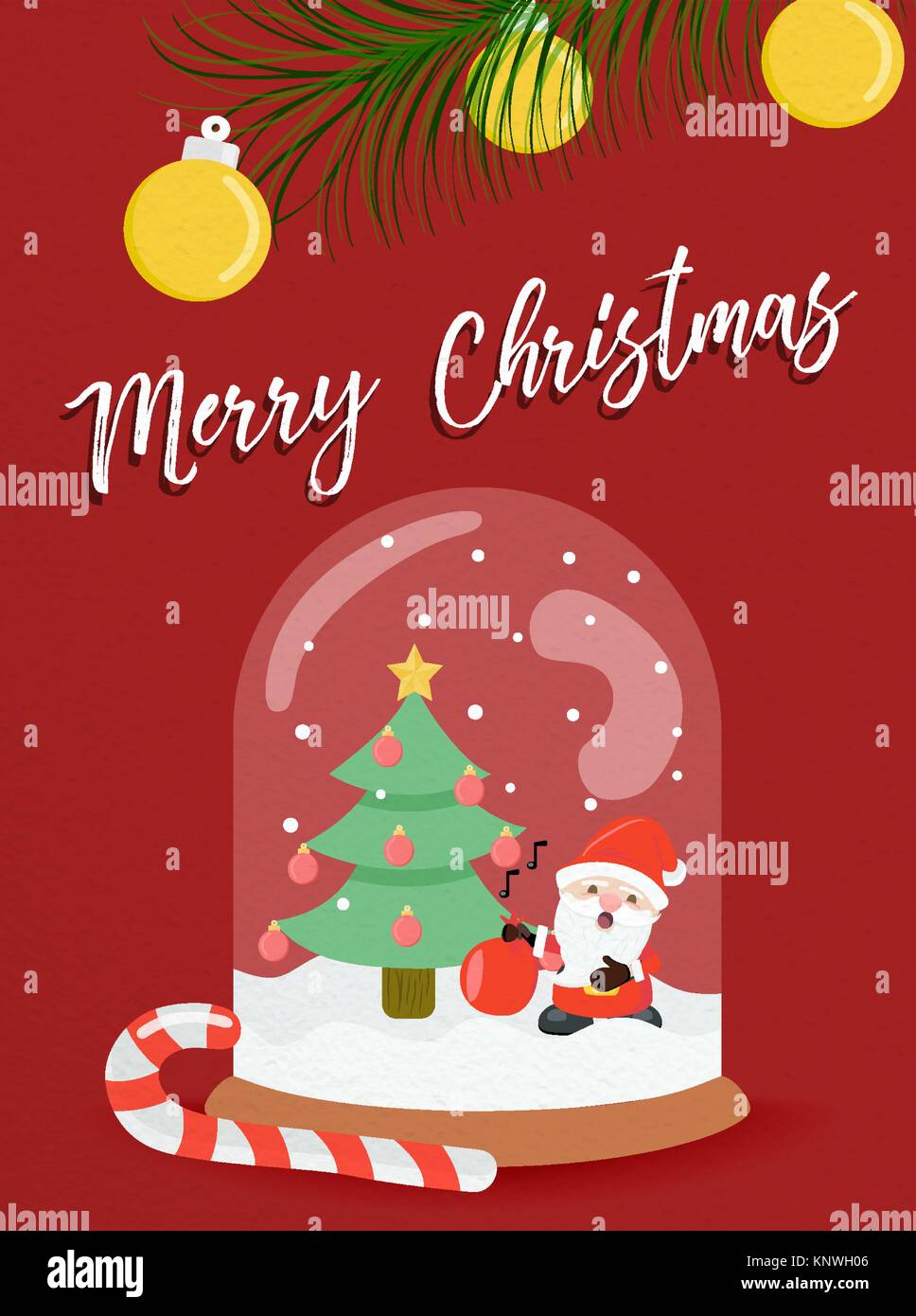 Merry Christmas greeting card snow globe illustration for holiday season.  Funny santa claus character with xmas tree and typography quote. EPS10  vecto Stock Vector Image & Art - Alamy