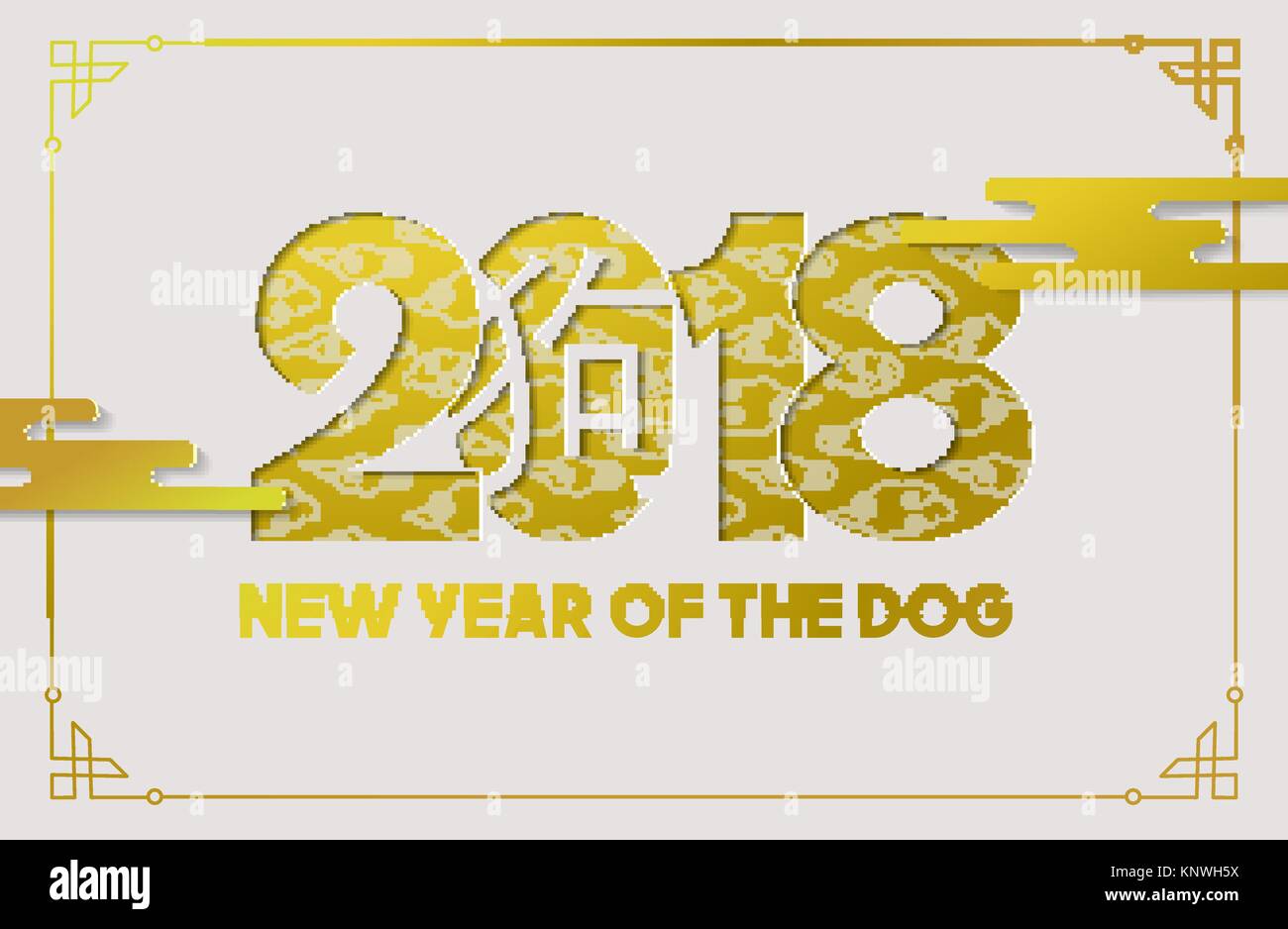 Chinese new year of the dog 2018 paper cut greeting card illustration ...