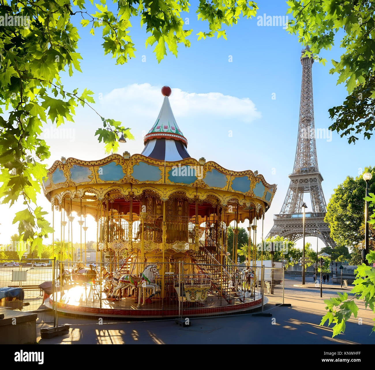Carousel in park near the Eiffel tower in Paris Stock Photo Alamy