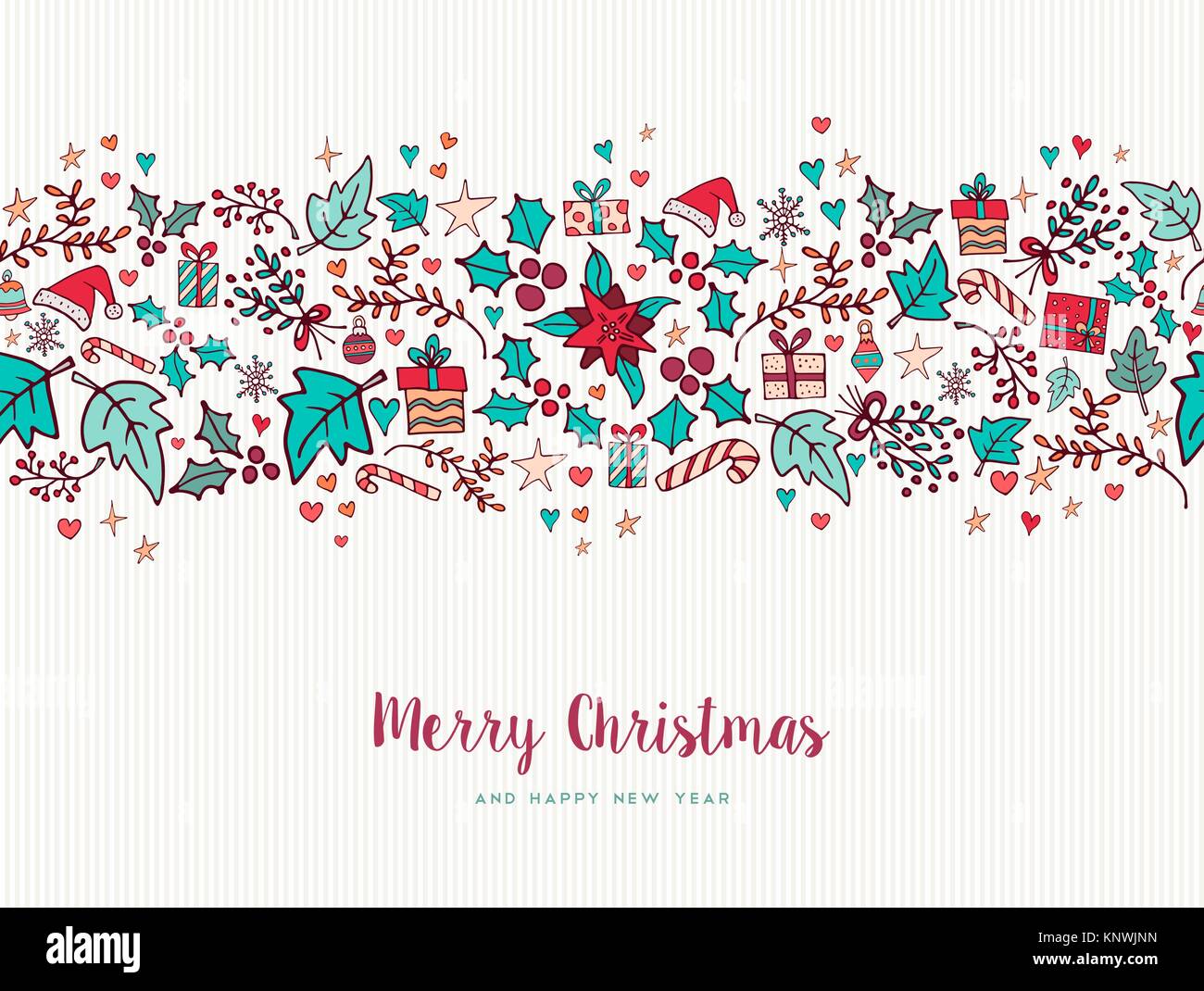 Merry Christmas and happy new year greeting card design with hand drawn