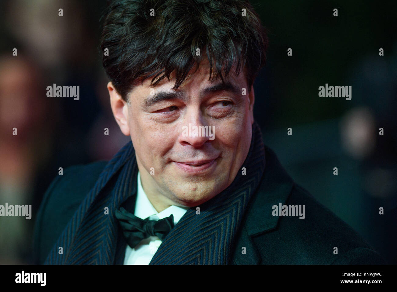 Benicio del Toro attending the european premiere of Star Wars: The Last Jedi held at The Royal Albert Hall, London. Picture date: Tuesday December 12, 2017. See PA story SHOWBIZ StarWars. Photo credit should read: Matt Crossick/PA Wire Stock Photo