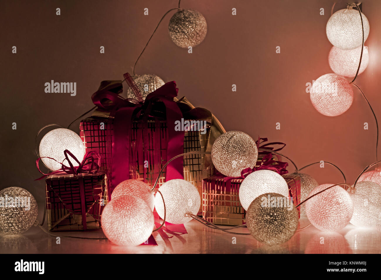 Christmas decorations. Round electric Christmas lights with some decor