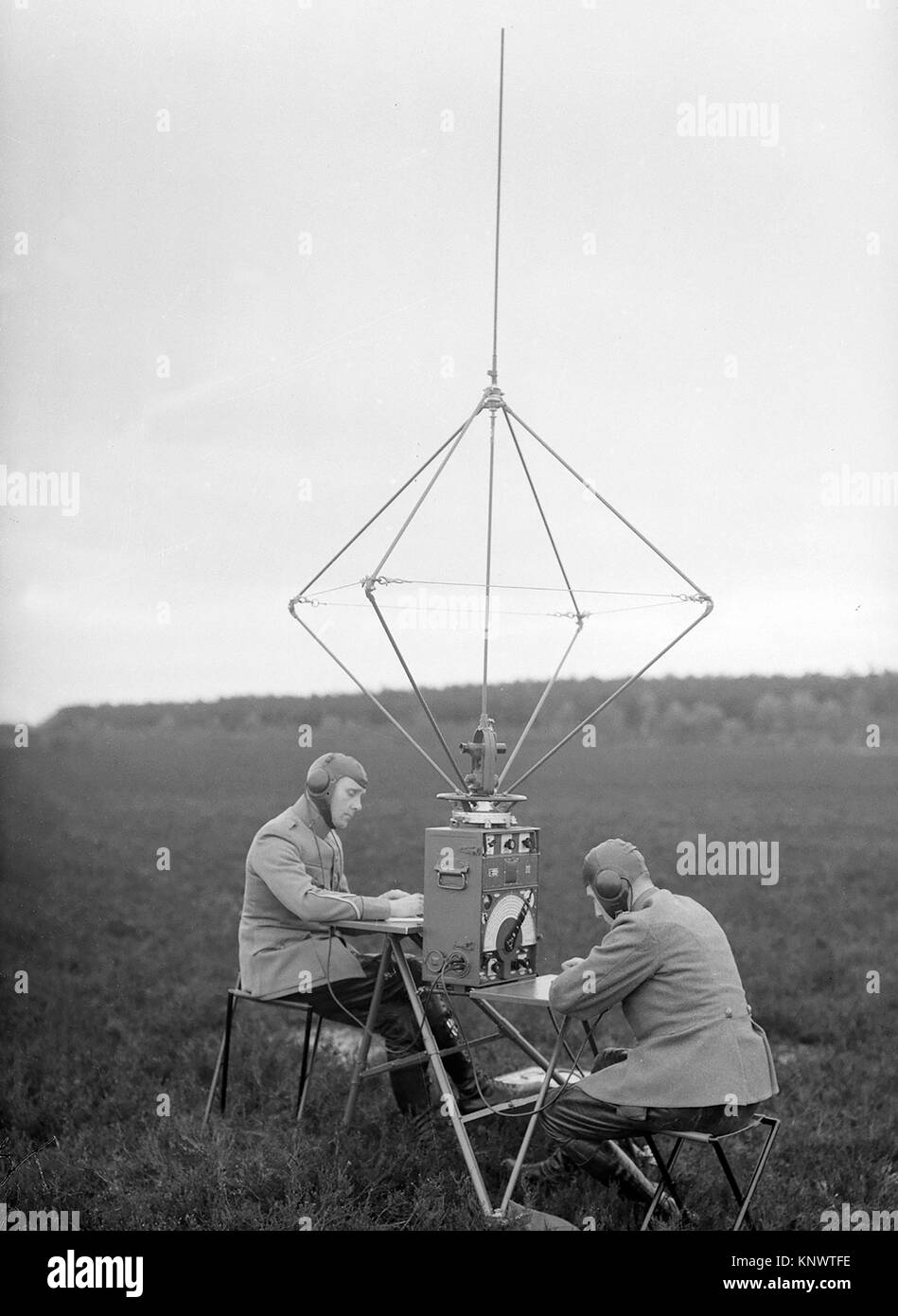 Early aviation history circa 1915 Netherlands two radio operators Stock Photo Alamy