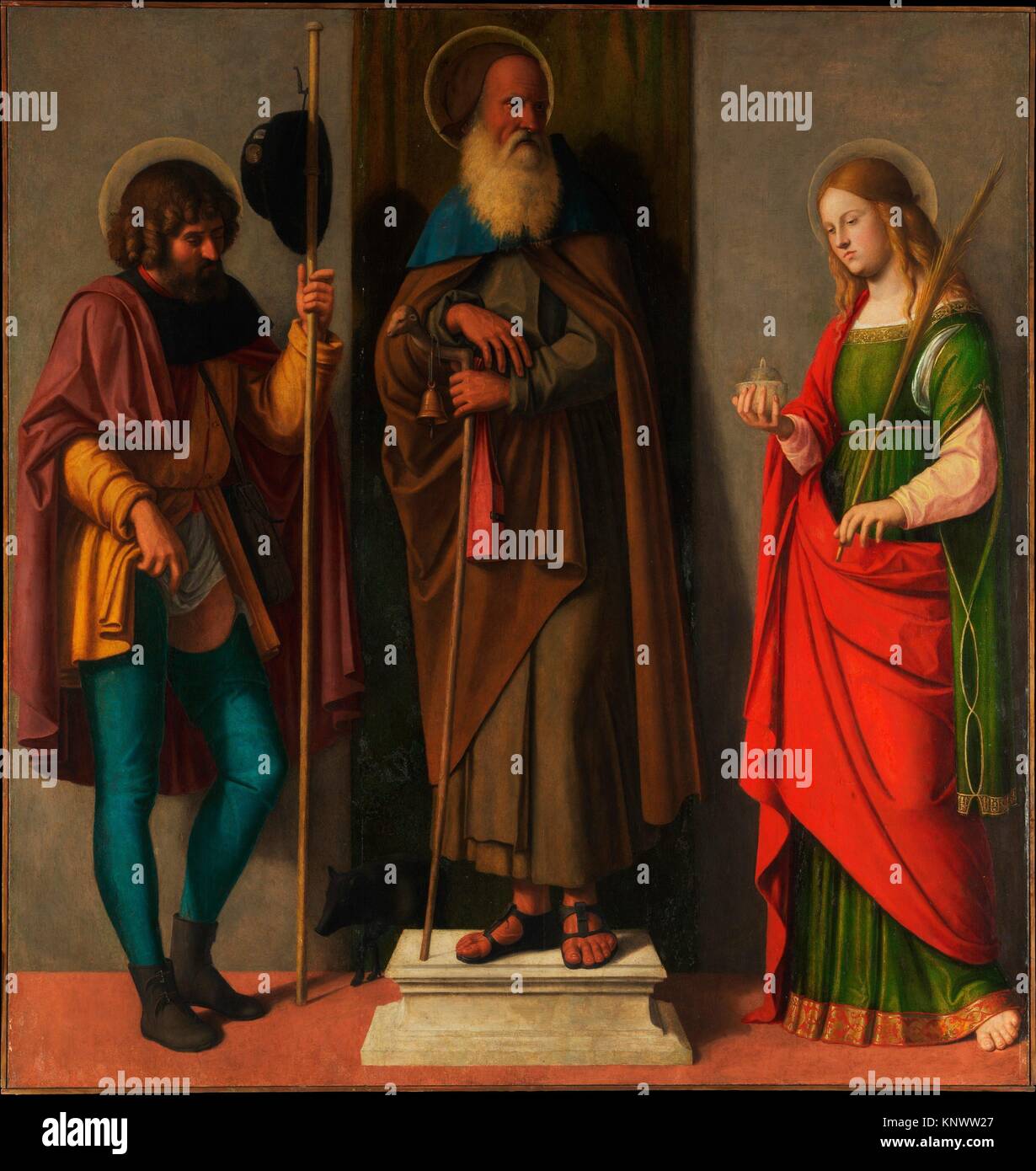 Three Saints: Roch, Anthony Abbot, and Lucy. Artist: Cima da Conegliano (Giovanni Battista Cima) (Italian, Conegliano ca. 1459-1517/18 Venice or Stock Photo