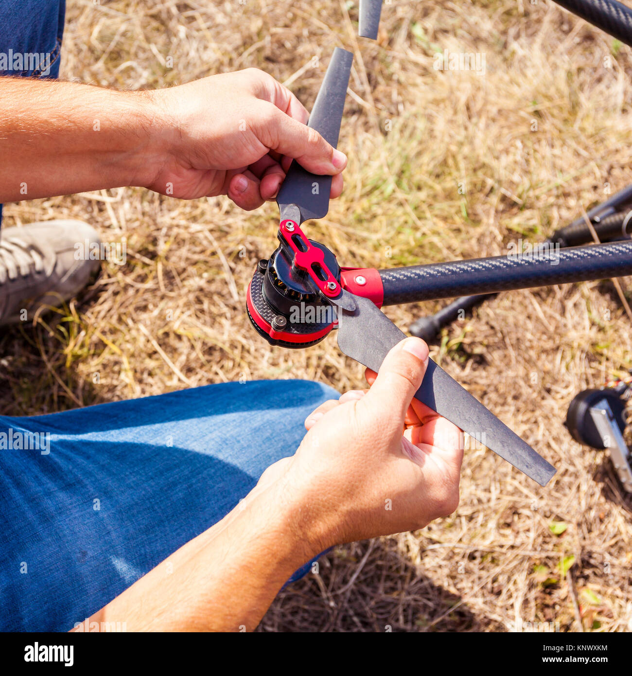 The process of setting up a copter before flight Stock Photo - Alamy
