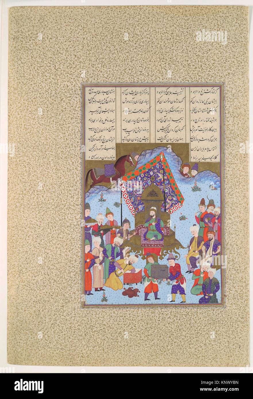 Afrasiyab on the Iranian Throne, Folio 105r from the Shahnama (Book of Kings) of Shah Tahmasp. Author: Abu´l Qasim Firdausi (935-1020); Artist: Stock Photo