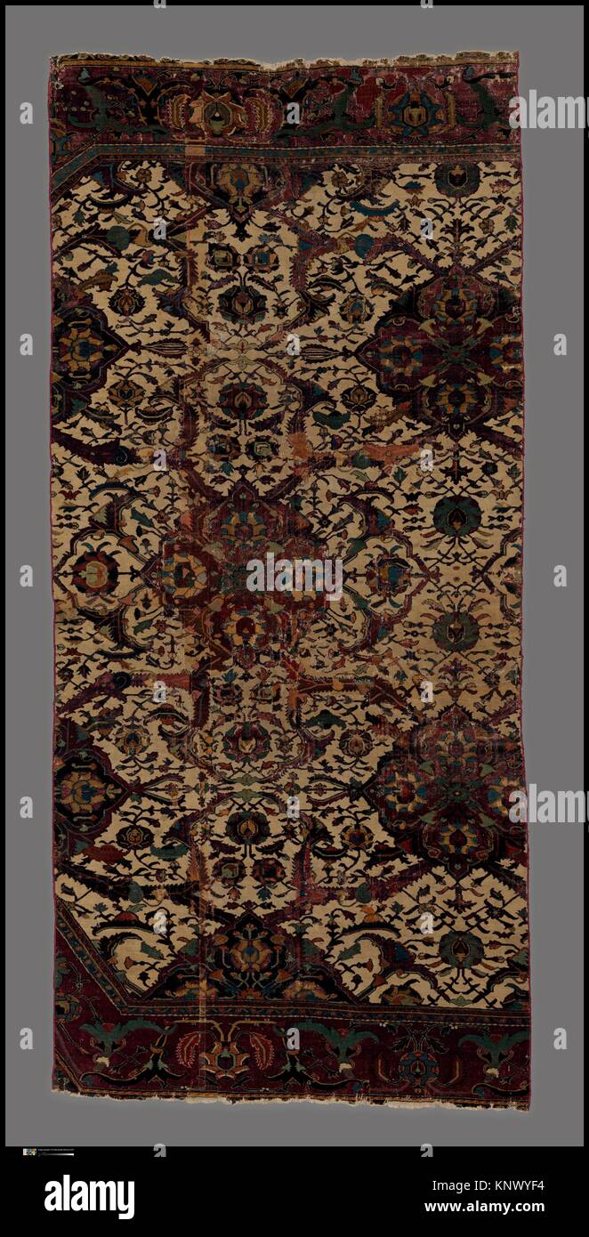 Carpet Fragment. Object Name: Fragment; Date: 17th-18th century; Geography: Attributed to Iran; Medium: Cotton (warp and weft), silk (weft), wool Stock Photo