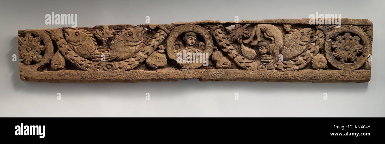 Architectural Relief with ´Nilotic´ Motifs. Object Name: Fragment; Date: 6th-8th century; Geography: Made in Egypt; Medium: Wood; carved and painted; Stock Photo