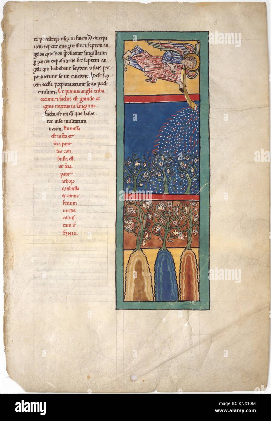 Leaf from a Beatus Manuscript the First Angel Sounds the Trumpet; Fire