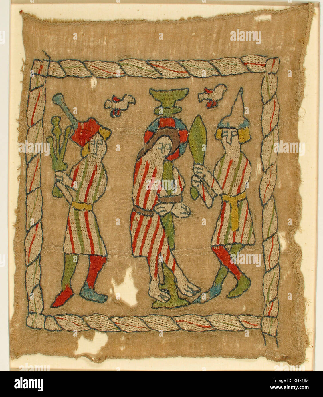 Panel depicting Flagellation. Date: 14th century; Culture: German; Medium: Cotton, wool; Dimensions: Overall: 13 3/16 x 10 13/16 in. (33.5 x 27.5 Stock Photo