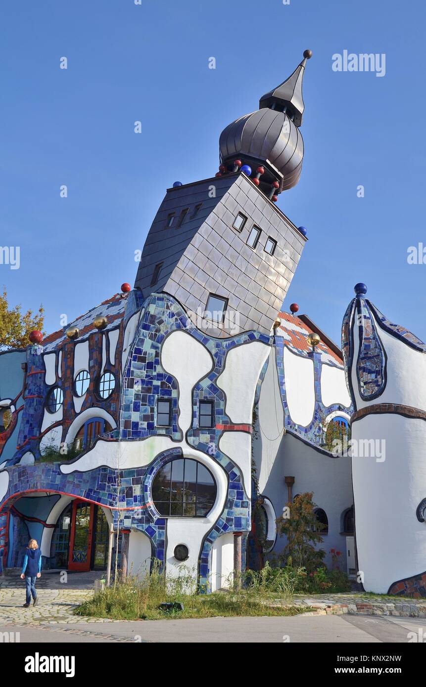 The Tower of Friedensreich Hundertwasser next to the brewery of Abensberg (Bavaria, Germany) Stock Photo