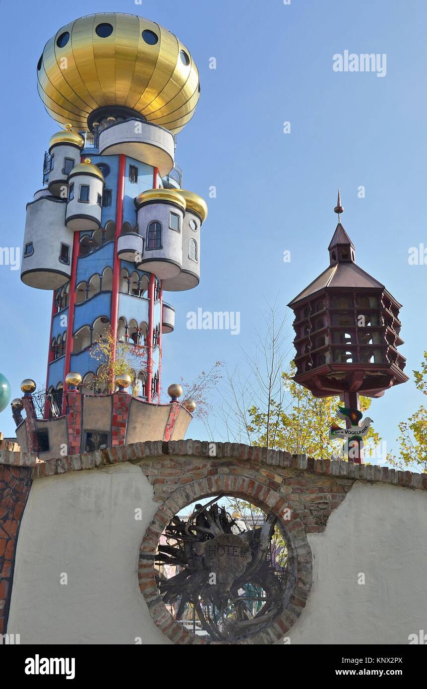 The Tower of Friedensreich Hundertwasser next to the brewery of Abensberg (Bavaria, Germany) Stock Photo