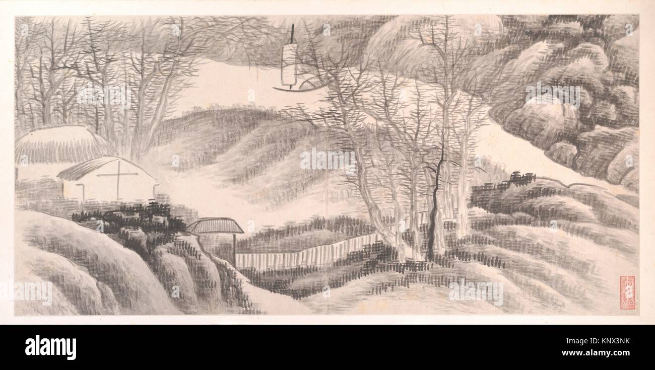 Landscapes of the Twelve Months. Artist: Gong Xian (Chinese, 1619-1689); Calligrapher: Zhu Xia (Chinese); Period: Qing dynasty (1644-1911); Date: ca. Stock Photo