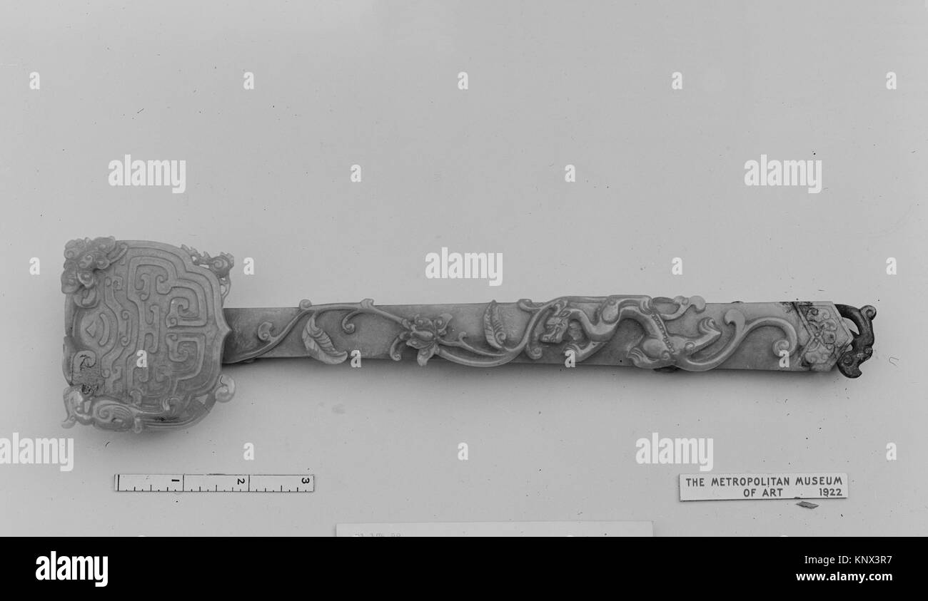 Scepter. Period: Qing dynasty (1644-1911), Qianlong period (1736-95); Culture: China; Medium: Nephrite; Dimensions: L. 12 1/2 in. (31.8 cm); Stock Photo