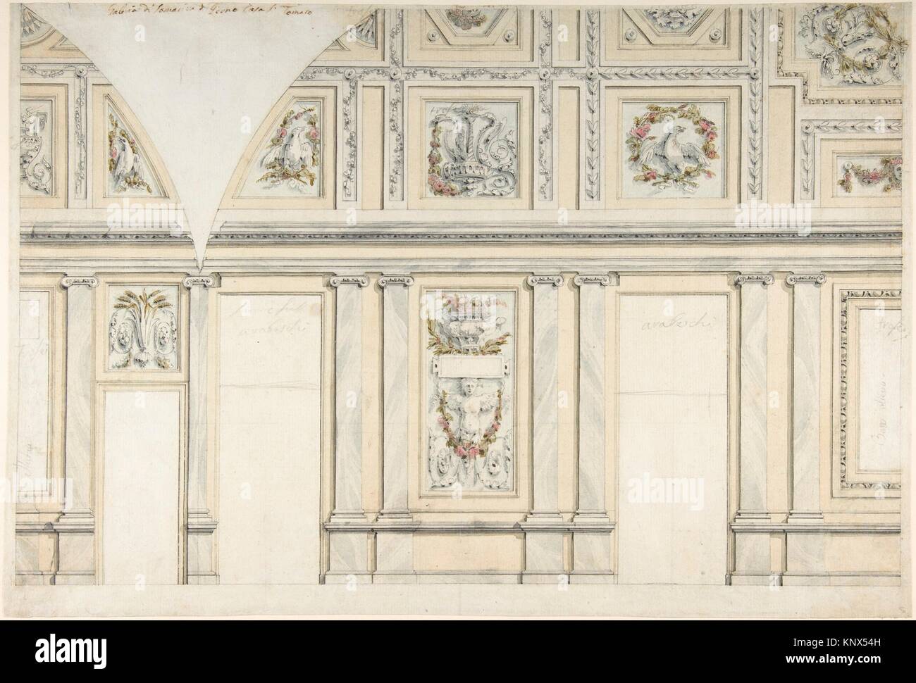 Design for the Interior of a Gallery of a Palace. Artist: Leonardo Marini (Italian, Piedmontese documented ca. 1730-after 1797); Date: 1760-97; Stock Photo