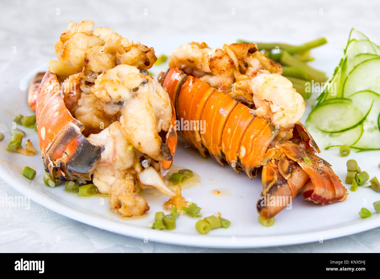 Grilled lobster tails at Villa Maria Restaurant, Cienfuegos, Cuba Stock Photo