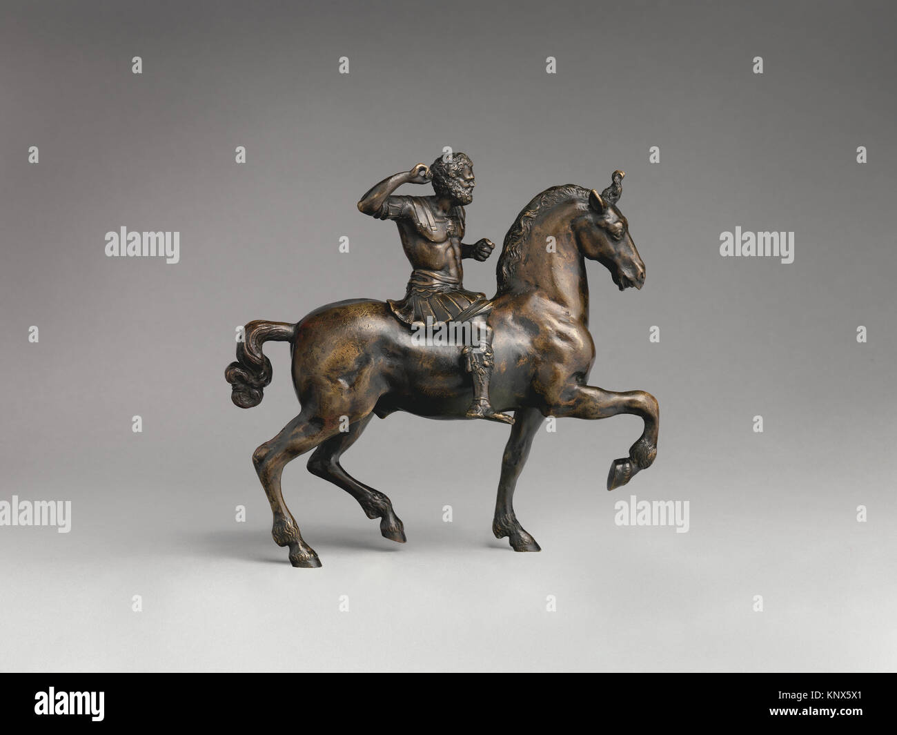 Horse and Rider. Date: ca. 1525; Culture: Northern Italian; Medium: Bronze, remains of black; Dimensions: 8 3/8 x 8 7/8 in. (21.3 x 22.5 cm); Stock Photo