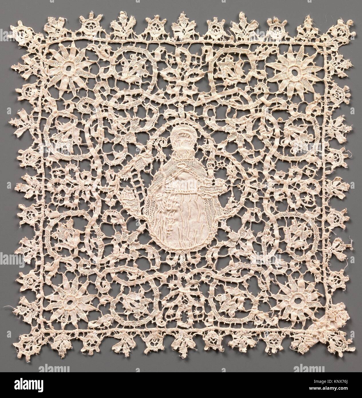 Band, Medium: linen Technique: grid of laid cords with needle lace
