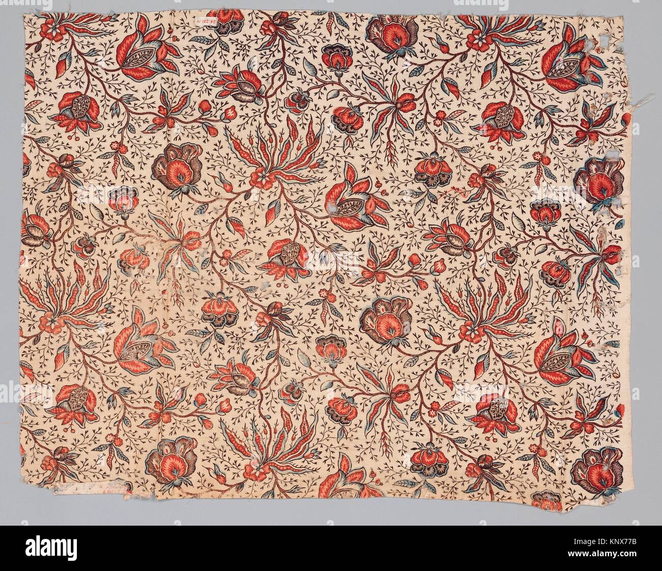 Piece. Date: ca. 1785; Culture: French; Medium: Linen; Dimensions: L. 23 1/4 x W. 19 inches; Classification: Textiles-Printed Stock Photo