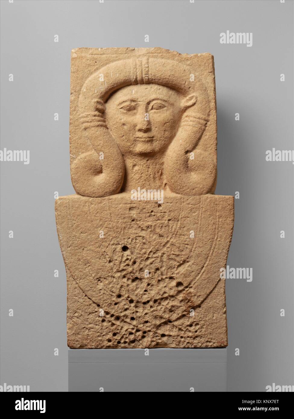 Limestone stele (shaft) with the head of Hathor. Period Archaic; Date