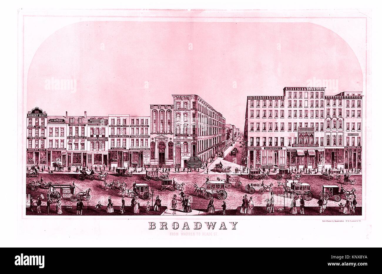 Broadway, New York from Warren to Reade Street. Lithographer: Lithographed by Dumcke and Keil (American, New York); Publisher: W. Stephenson & Co. Stock Photo