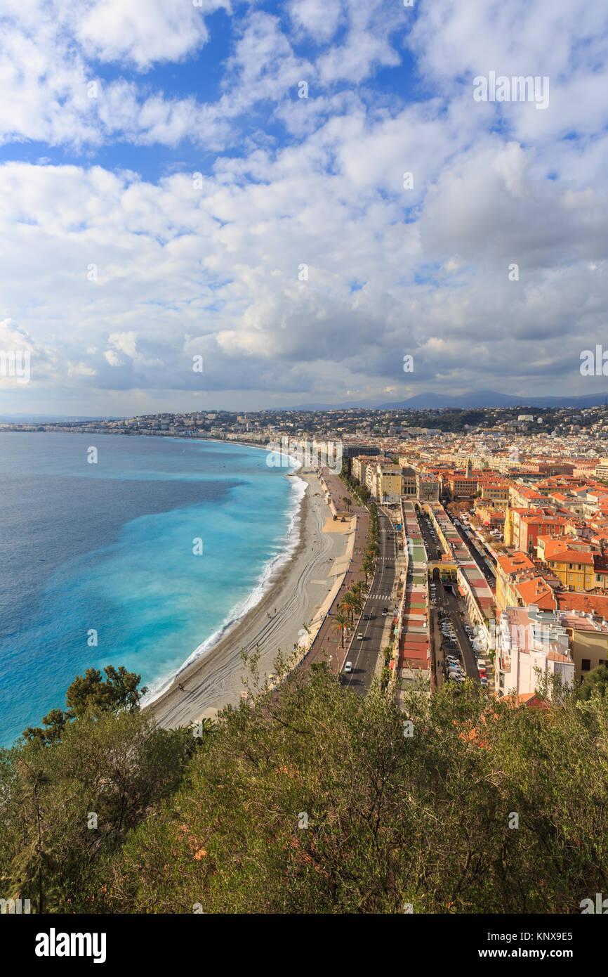 View of Nice, beach, coastline and city from above, Cote d'Azur, French Riviera, France Stock Photo