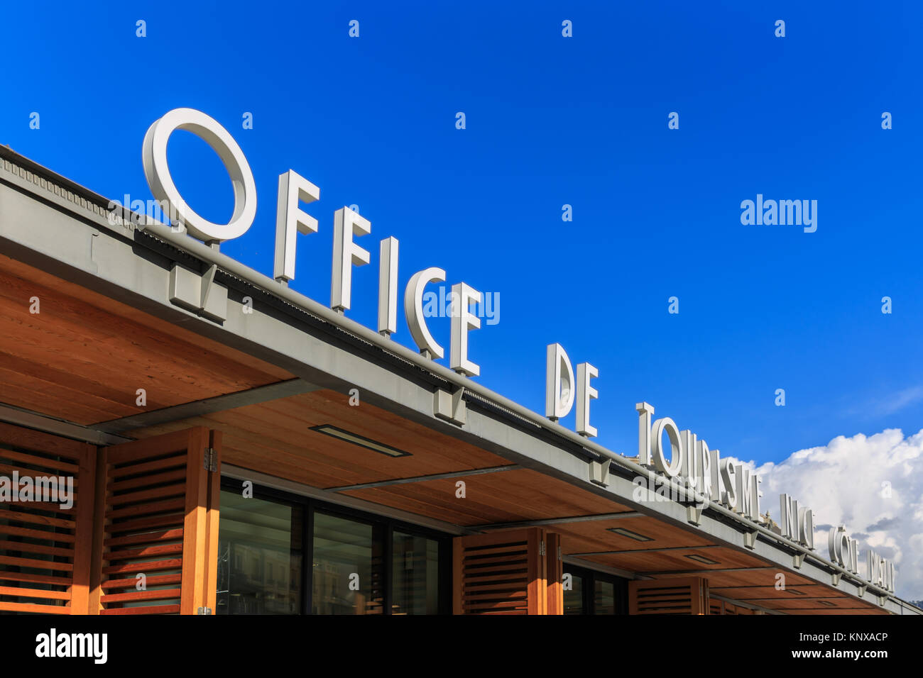 Office de Tourisme Nice Cote d'Azur, sign above the touristm office in Nice, French Riviera, France Stock Photo